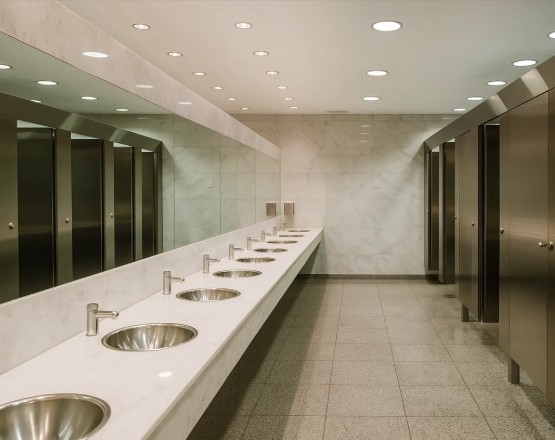 Stadium or mall restroom banks